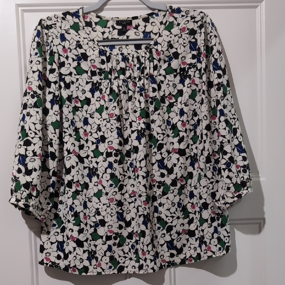 Talbots Multicolored 3/4 Sleeve Blouse with Peter Pan Collar